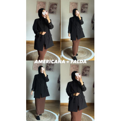 Americana negra + falda marrón